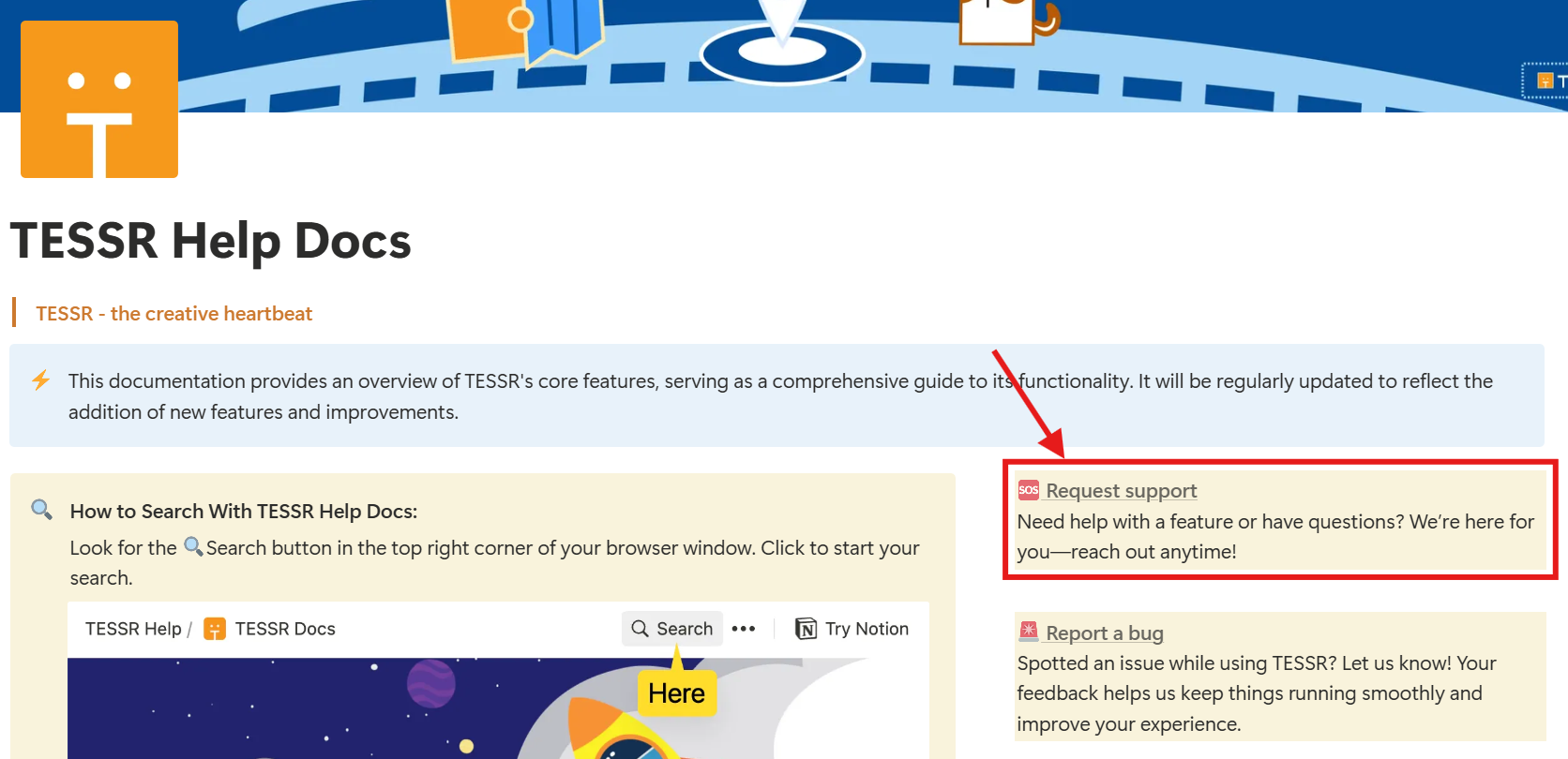 Fig 1 - Request Support form location.